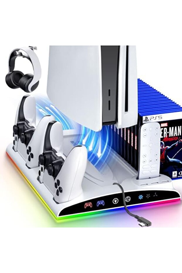 حامل جارلو لجهاز بلاي ستيشن 5 مع محطة تبريد، ومحطة شحن وحدة التحكم لجهاز بلاي ستيشن 5 ووحدة التحكم النحيفة D - 2