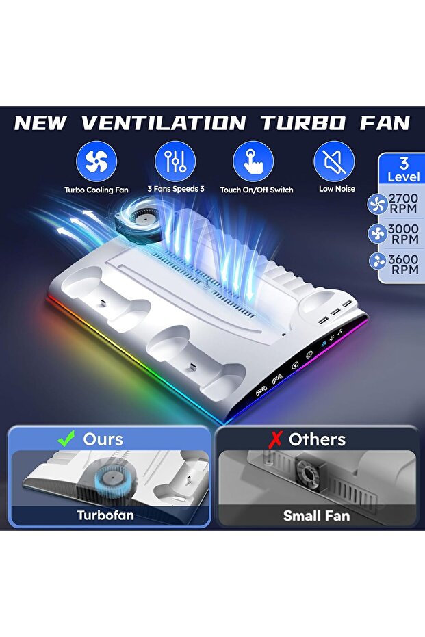 حامل جارلو لجهاز بلاي ستيشن 5 مع محطة تبريد، ومحطة شحن وحدة التحكم لجهاز بلاي ستيشن 5 ووحدة التحكم النحيفة D - 5