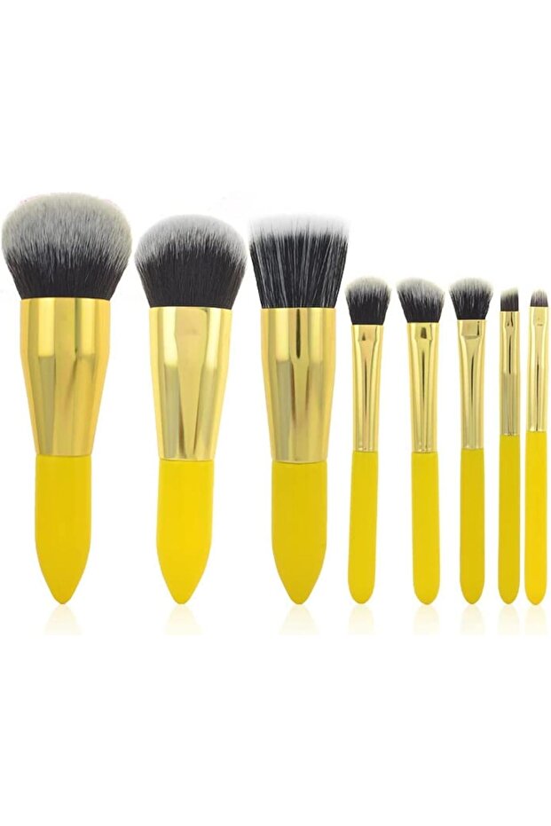 8 pcs Makeup Brushes Professional Make Up Brush Set Wooden Handle -Lemon Yellow