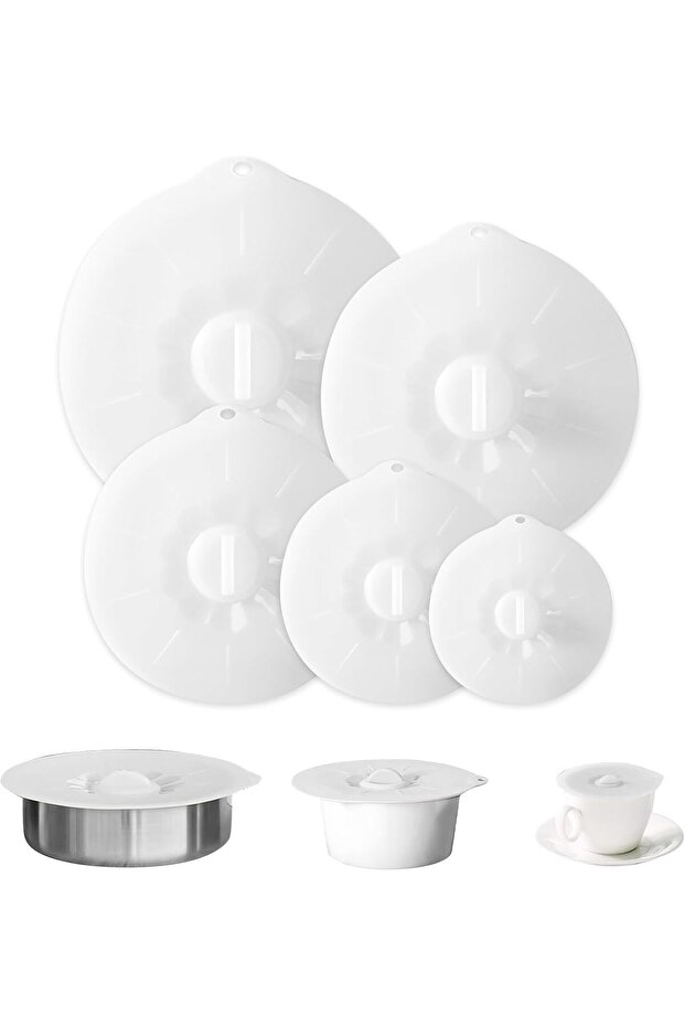 5 Pack Reusable Silicone Suction Lids Heat Resistant Microwave Cover - Grey