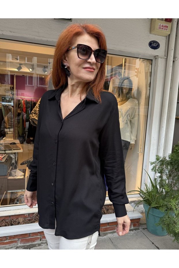 Viscose Shirt with Ribbed Back Black