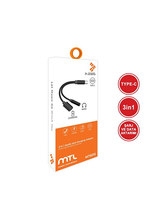 2in1 Type-C Şarj ve Ses Aktarımı Kulaklık Aux Dönüştürücü Tak Çalıştır Bluetooth Gerekmez MT5015 - 2