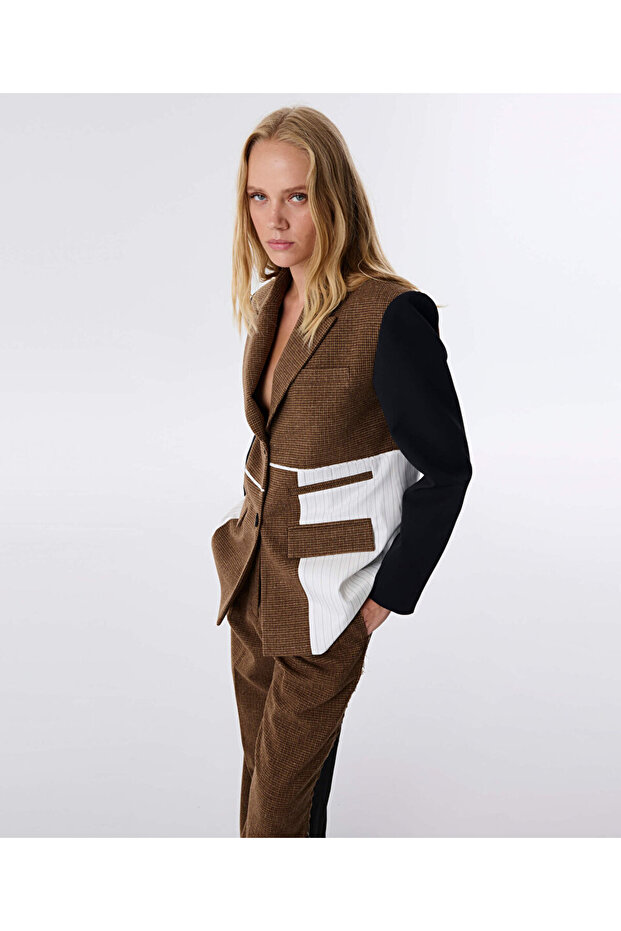 KUMAŞ MIX OVERSIZE BLAZER - 5