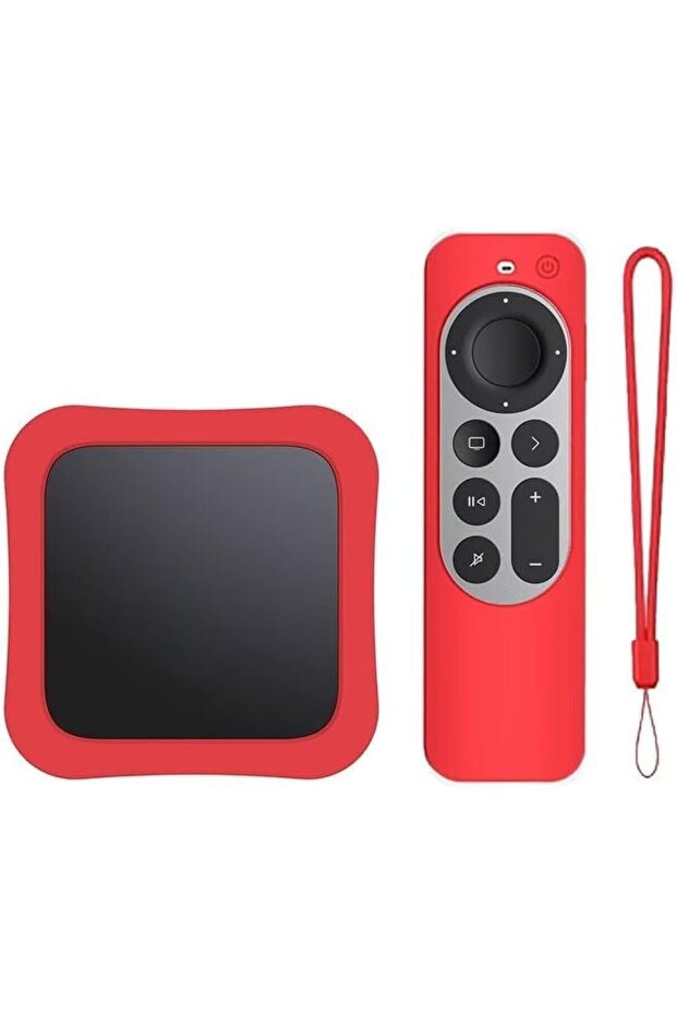 1 Set Silicone Case + Remote Cover for 2022 Apple TV 4K Wi-Fi TV Box Remote Cover- Red
