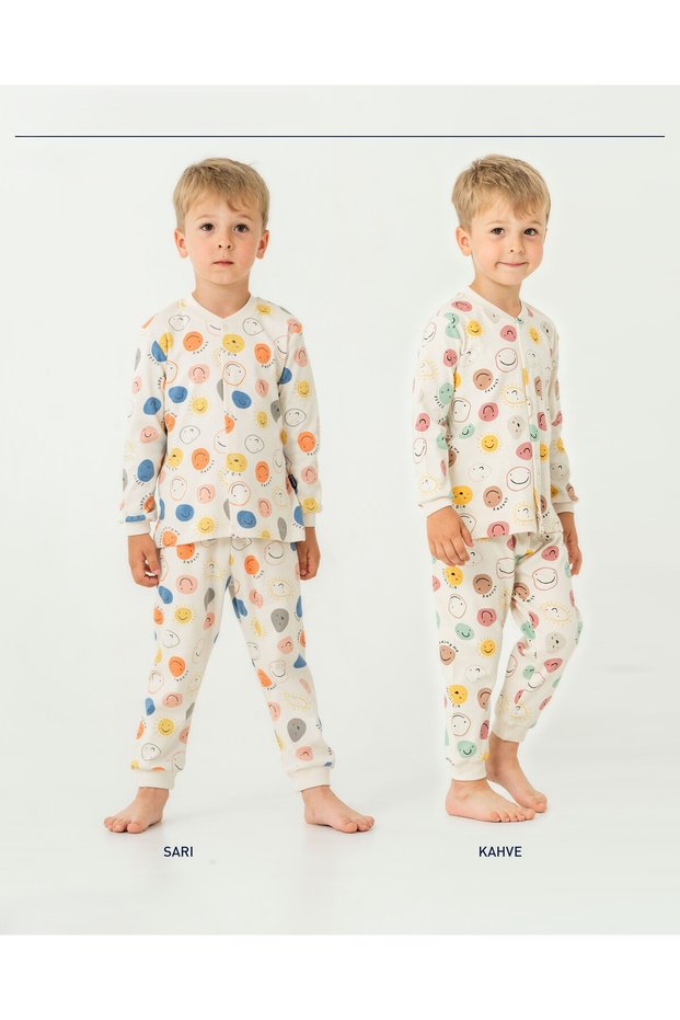 Boys / Girls Children's Snap Closure Long Sleeve Pajamas Set Cute Emojis
