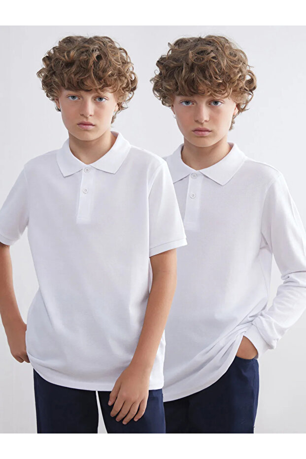 تي شيرت LCW KidsWhite Polo Neck Basic للأولاد مكون من قطعتين