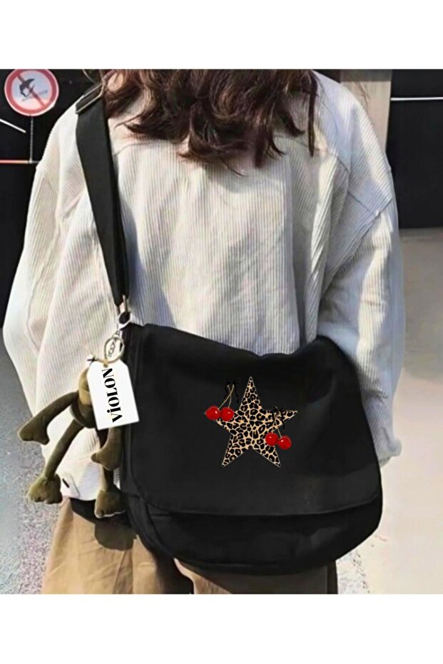 Leopard Star Cherry Black Messenger Bag - 1
