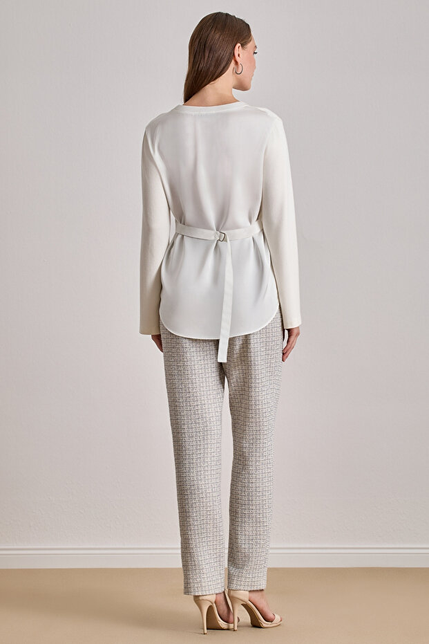 Basen Altı Ekru Örme Bluz - 2