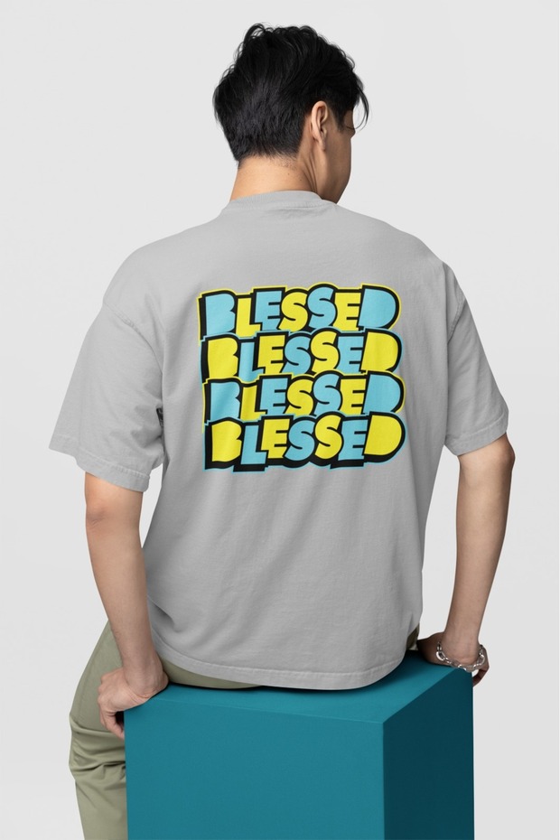 Mens Blessed Front Back Transfer Printed Round Neck Short Sleeve Tee