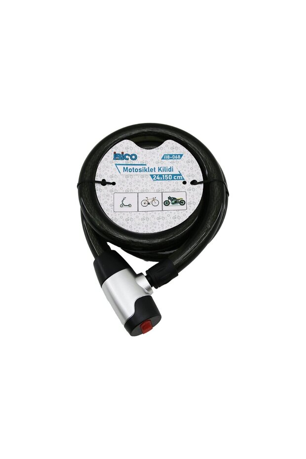 Keyed open-close lock covered motor - bike lock steel wire black transparent case 24mmx150cm