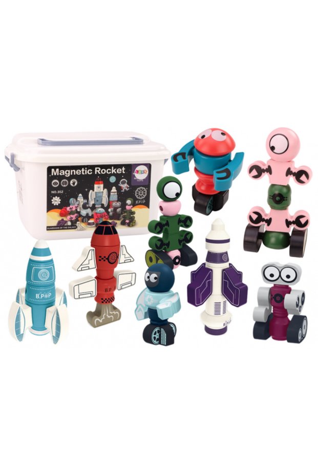 Set Blocuri Magnetice Rachetă Spațială – 56 piese