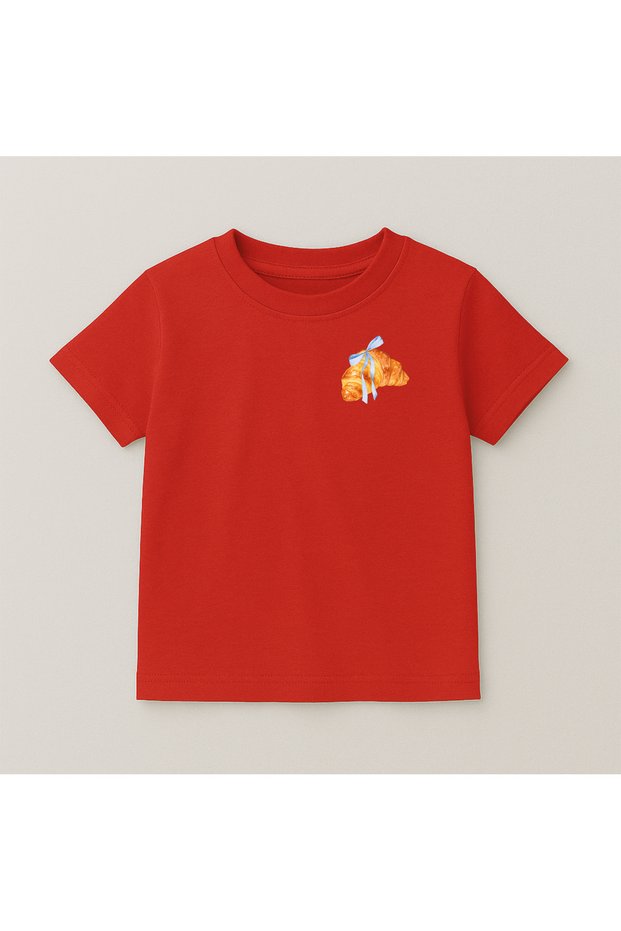 Croissant Crew Neck 100% Cotton Printed Short Sleeve Children's and Teenage T-Shirt
