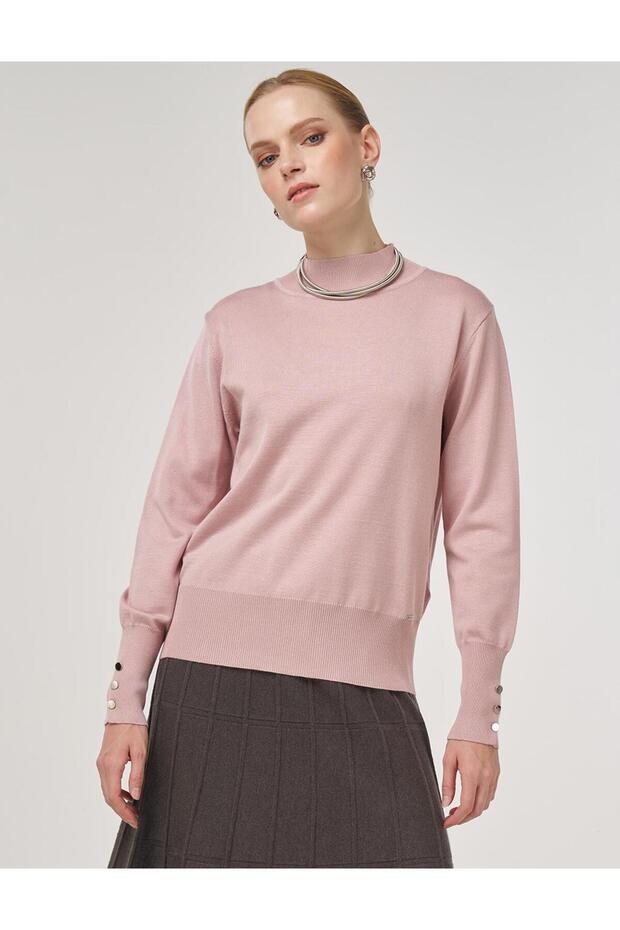 Basic Viskon Triko Kazak Pudra - 1