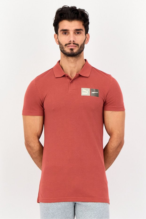 Men Sportswear Fit Short Sleeve Outdoor Polo Shirt, Rust Brown