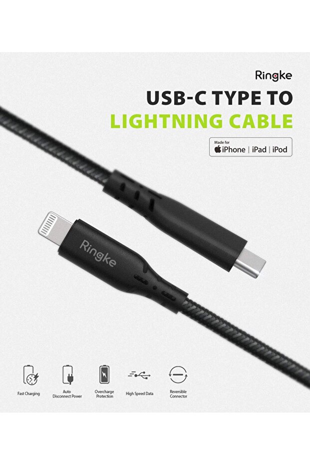 كابل من النوع C إلى Lightning (1.2 متر/4 قدم، أسود) - 3