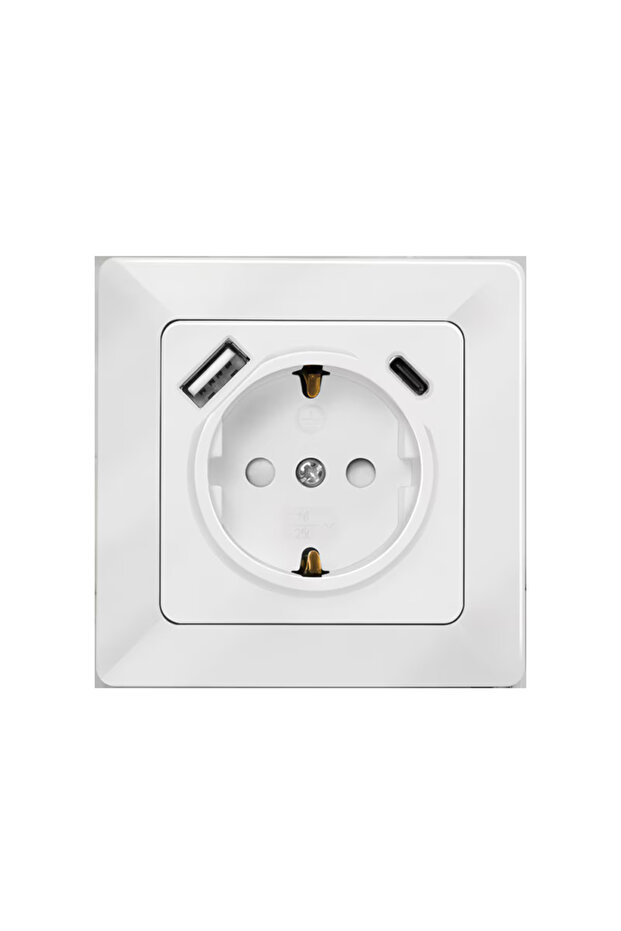 PA0253 wall socket, 1 socket, 1x USB-A 5 V/2.1 A (10.5 W), 1xUSB-C PD 18W, White - 1
