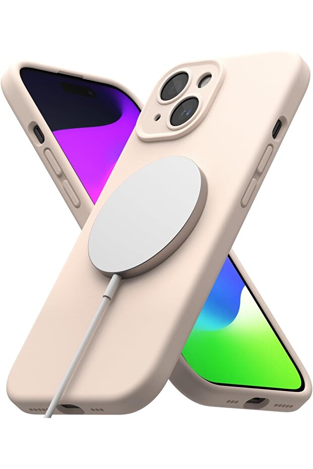 iPhone 15 Plus Case Cover| Silicone Magnetic Series| Pink Sand