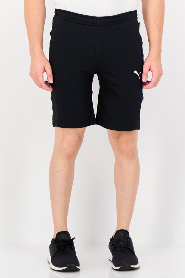 Men Slim Fit Brand Logo Outdoor Shorts, Black