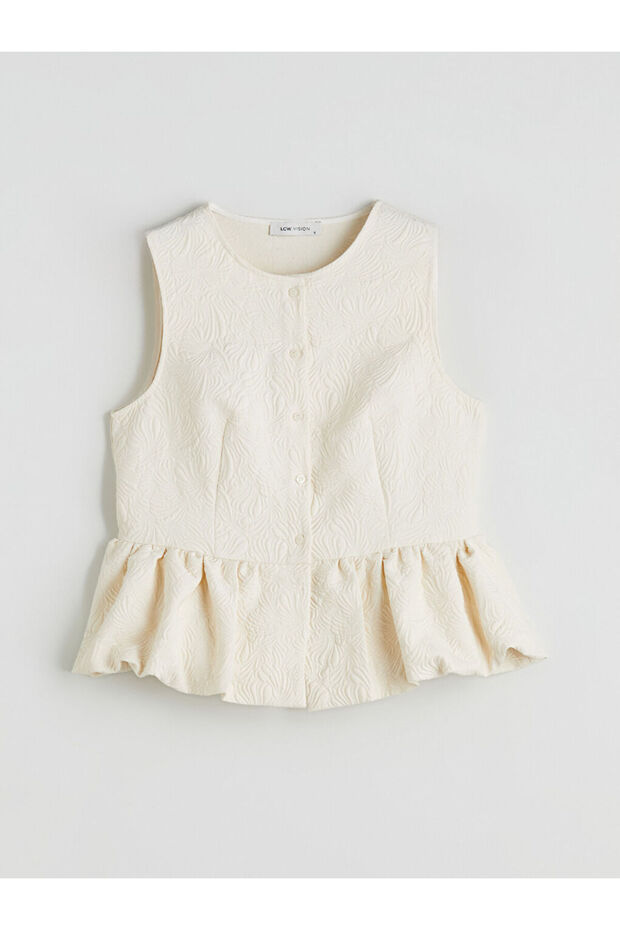 Sparkling Selections from Shining Store |   Crew Neck Textured Ruffle Blouse - 1