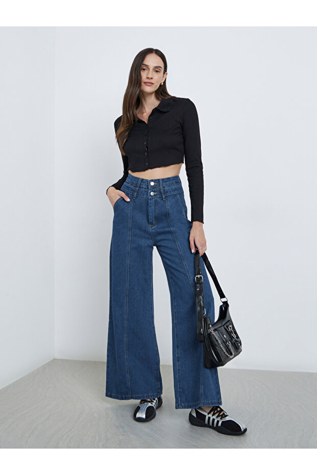 High Rise Wide Leg Jeans with CF Seam Detail