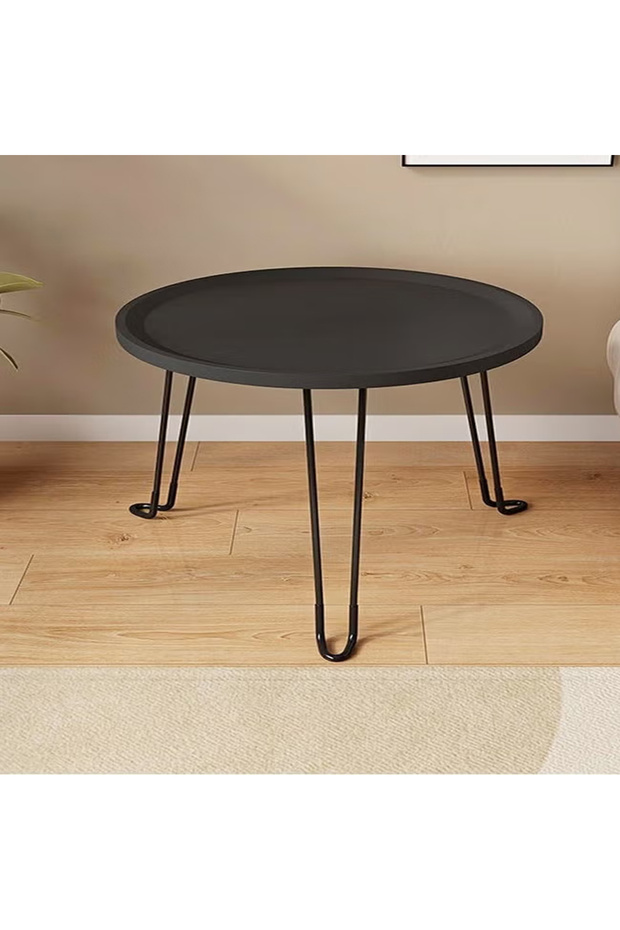 Modern Sofa End Table Round Plastic Tabletop Coffee Table 3 Metal Legs Foldable Nightstand