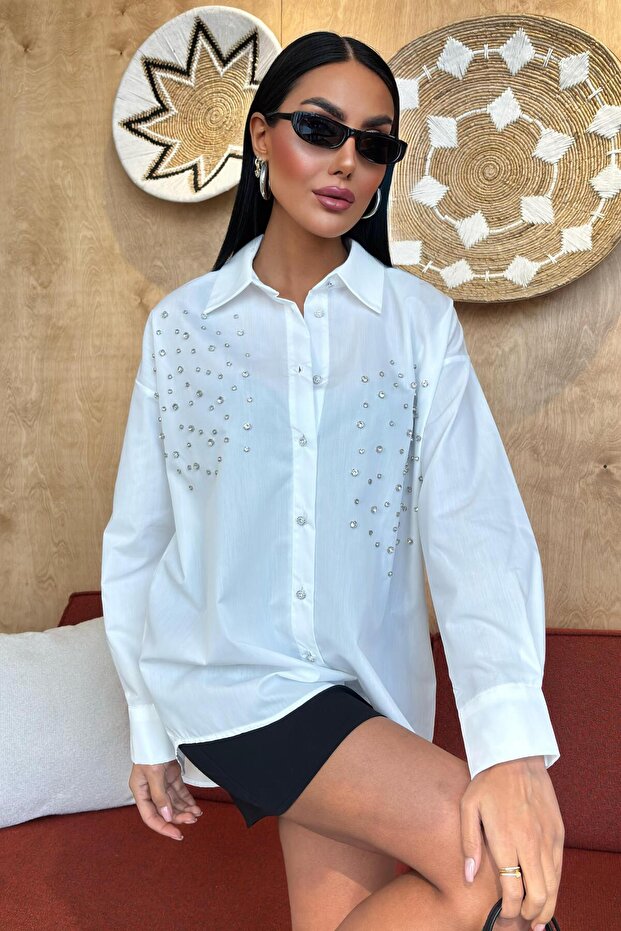 Kristal Taş Çakımlı Poplin Gömlek 3413 - 3