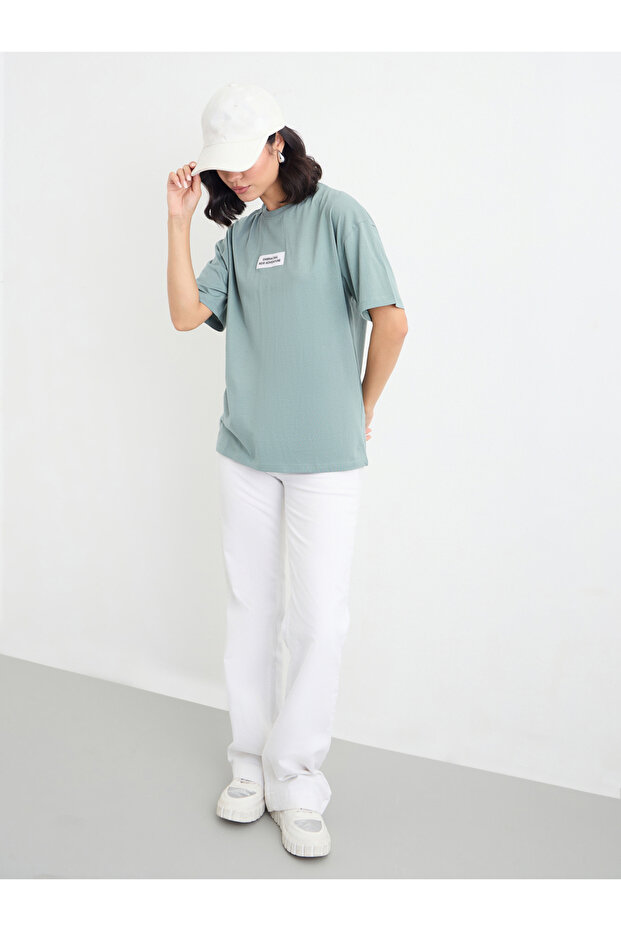 Green Oversized T-Shirt with Patch Detail