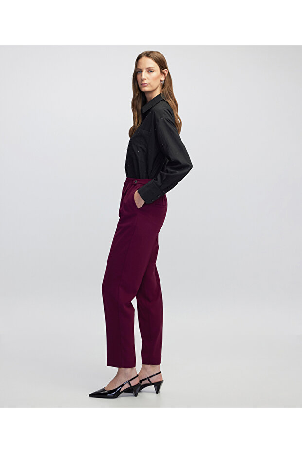 Elastik bel düğmeli pantolon - 5