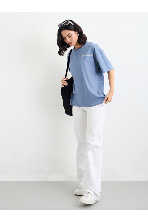 Embroidered Slogan Oversized T-Shirt