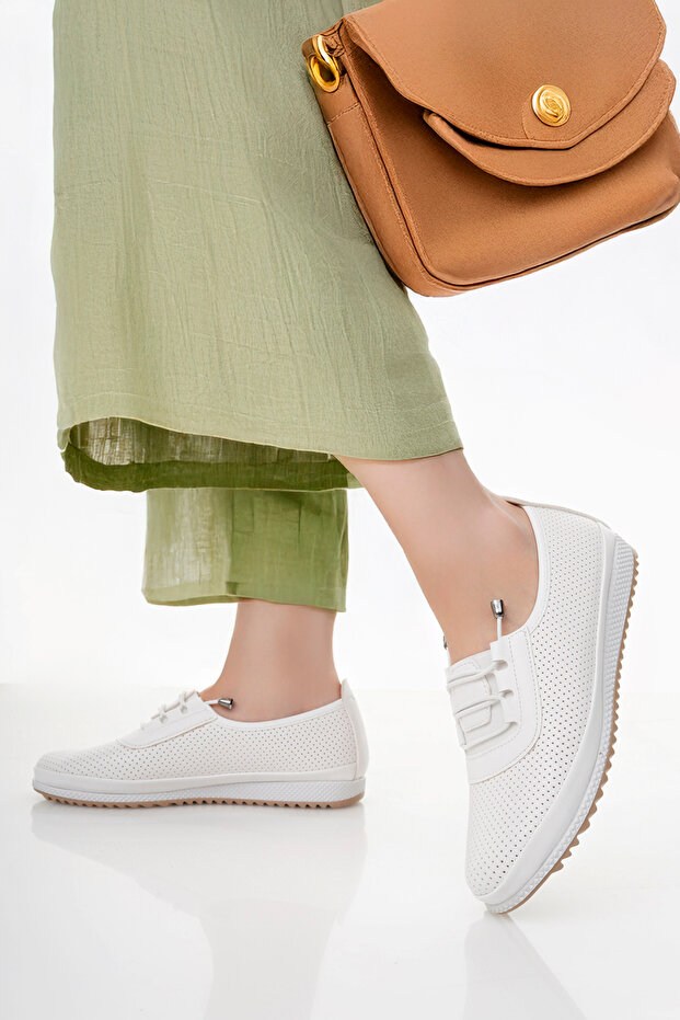 White Women's Perforated Ballerina Shoes