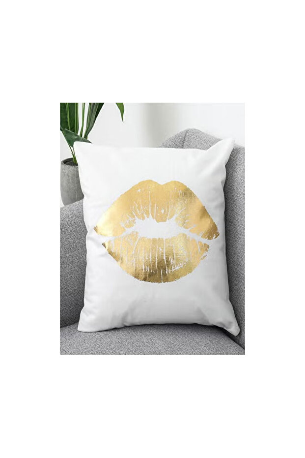 Shining Lips Printed Design Cushion Covers Decor Throw Pillow Cover Gold Decorative