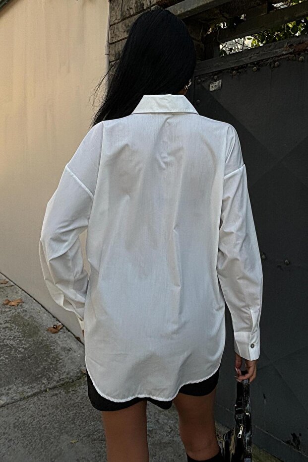 Ay Figürlü Taş İşlemeli Poplin Gömlek 3440 - 7