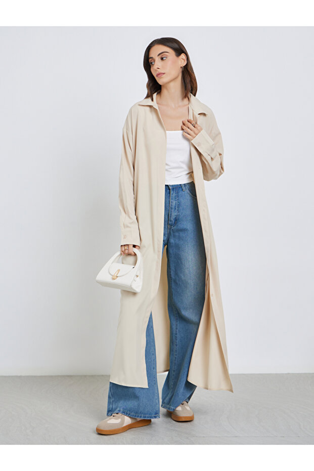 كيمونو سادة بياقة وأزرار للإغلاق - 1