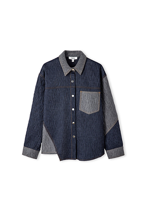 Kırışık efektli colorblock ceket - 3