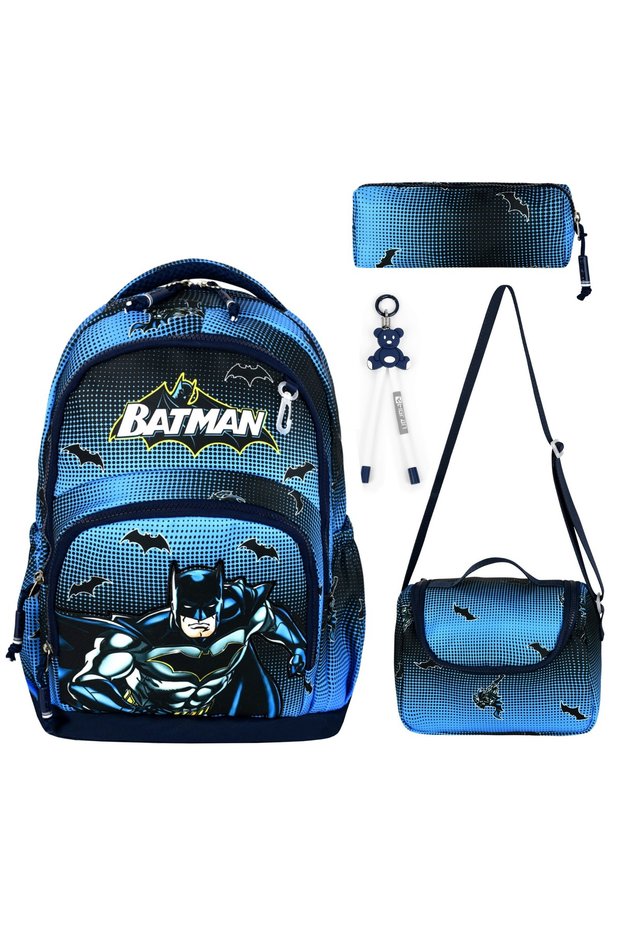 Bat Man Boy Black-Blue Boys Primary School School Bag Set (Bag Thermal Nutrition Pen Holder)