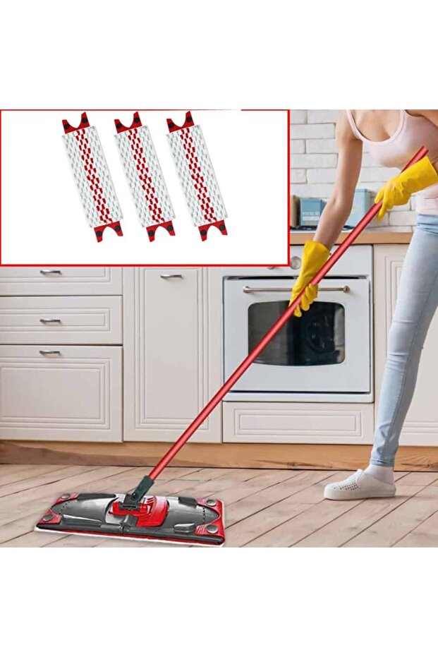 Set of 3 mop refills compatible with Ultramax, red and white microfiber - 5
