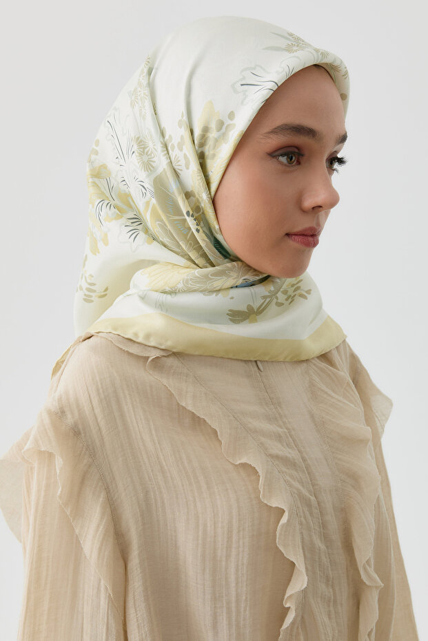 Feraye Twill İpek Eşarp - Sarı - 4