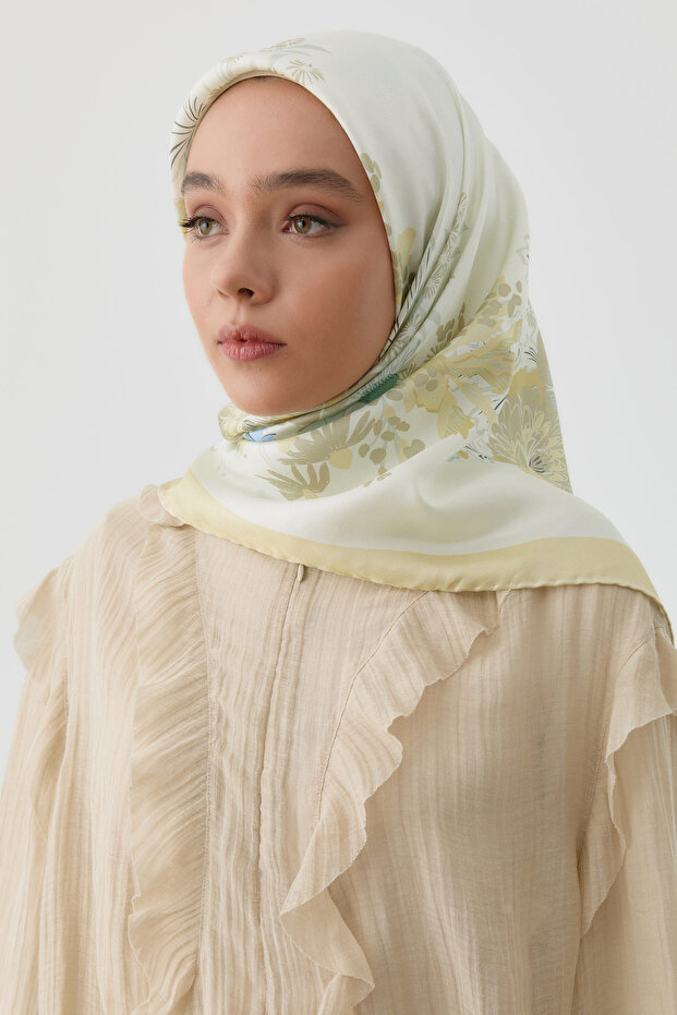 Feraye Twill İpek Eşarp - Sarı - 3