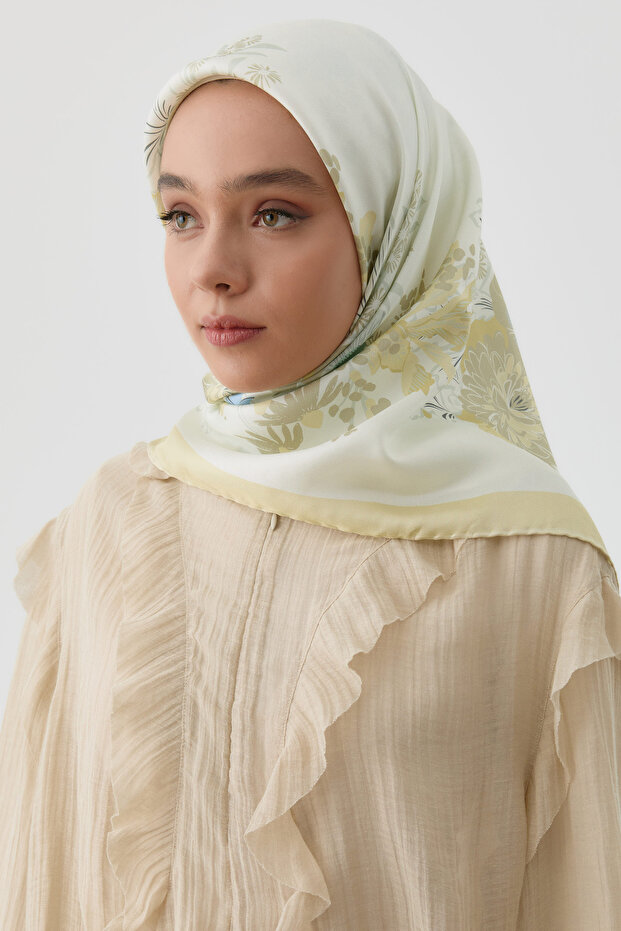 Feraye Twill İpek Eşarp - Sarı - 2