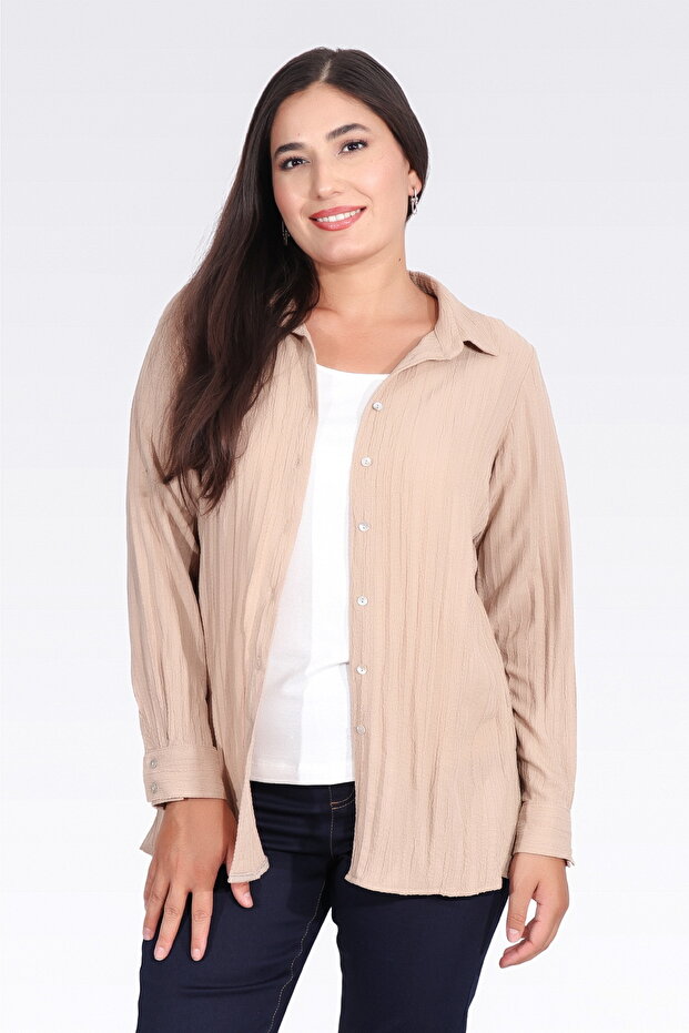 11042 Beige Kri̇nkil Fabric Casual Cut Tunic