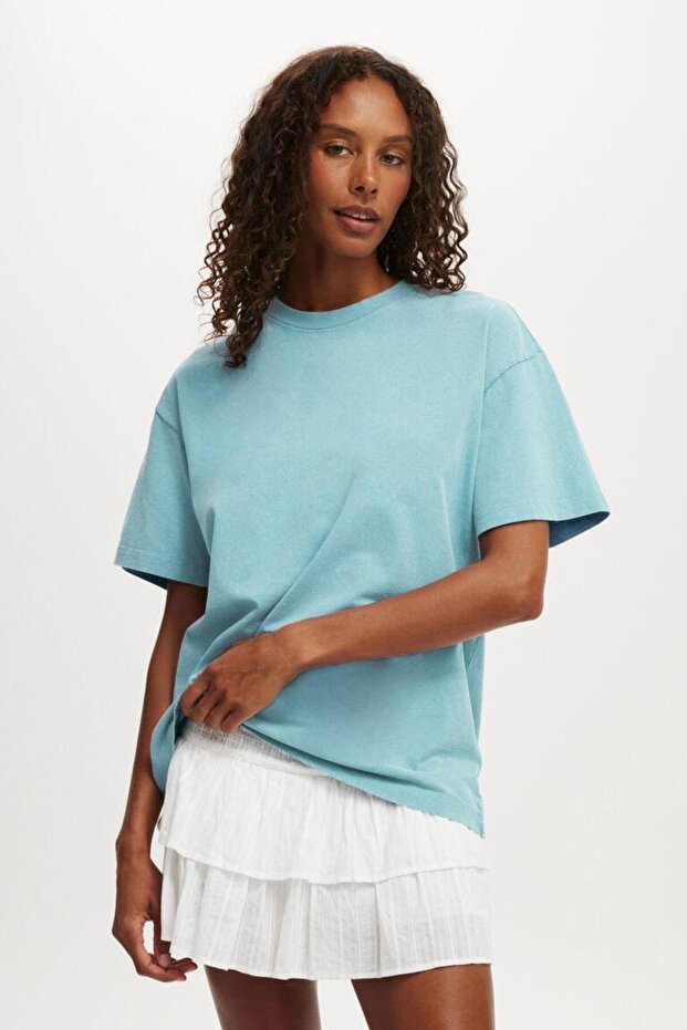 Baby Blue Short Sleeve Oversize Basic Women's T-Shirt Sh281