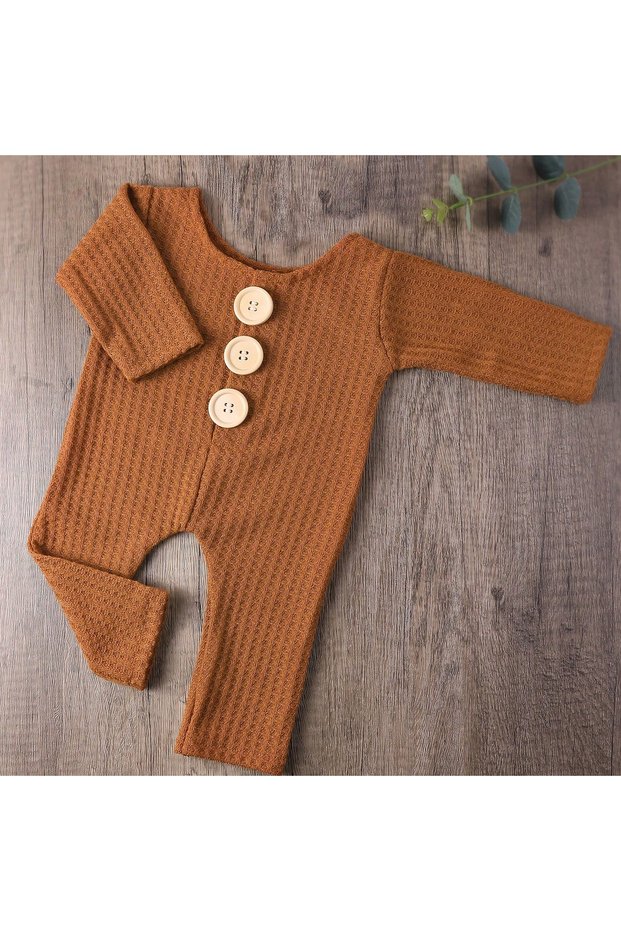 0-1Month camel Ylsteed Newborn Boy Photography Oufits Buttons Footed Jumpsuit Infant Photography Pro