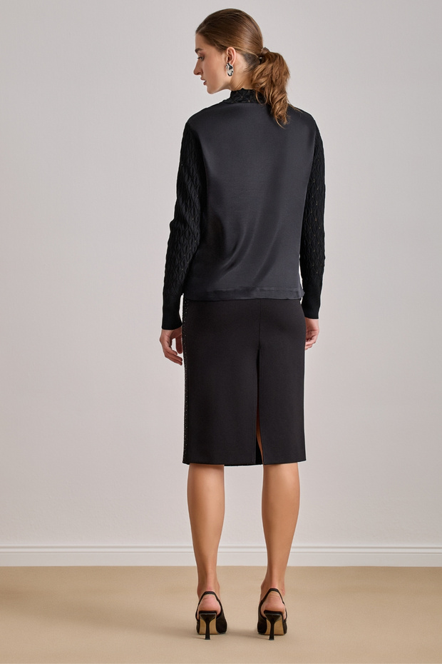 Midi Siyah Örme Etek - 2