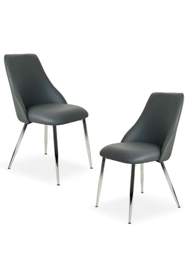 Modern Dining Chair Set of 2 With Grey PU Leather Seat