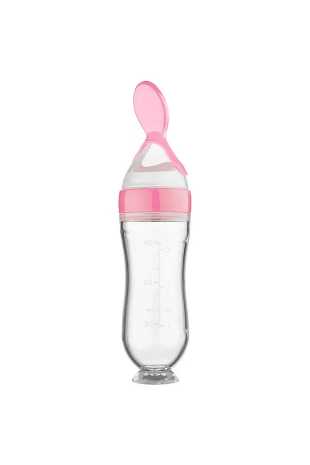 Pink Squeezing Feeding Bottle Silicone Newborn Baby Training Rice Cereal Food Spoon Supplement Feed