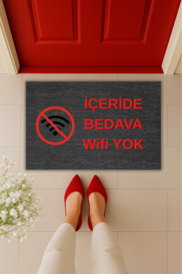 Yüksek Kaliteli Modern Dijital Baskı-İçeride Bedava Wifi Yok Yazılı Espirili Kapı Önü Paspası - 1