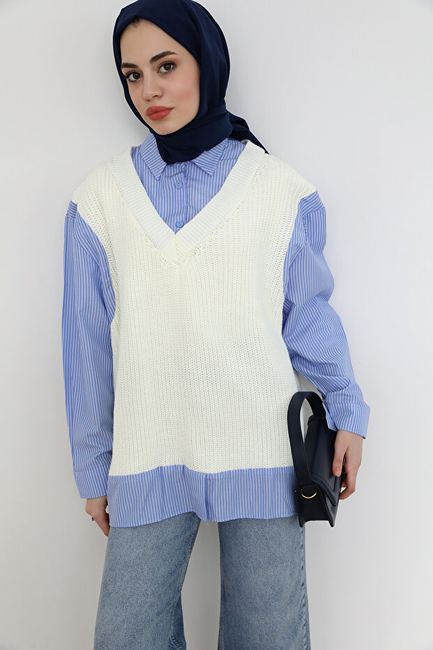 Gömlek Detaylı Süveter - 1