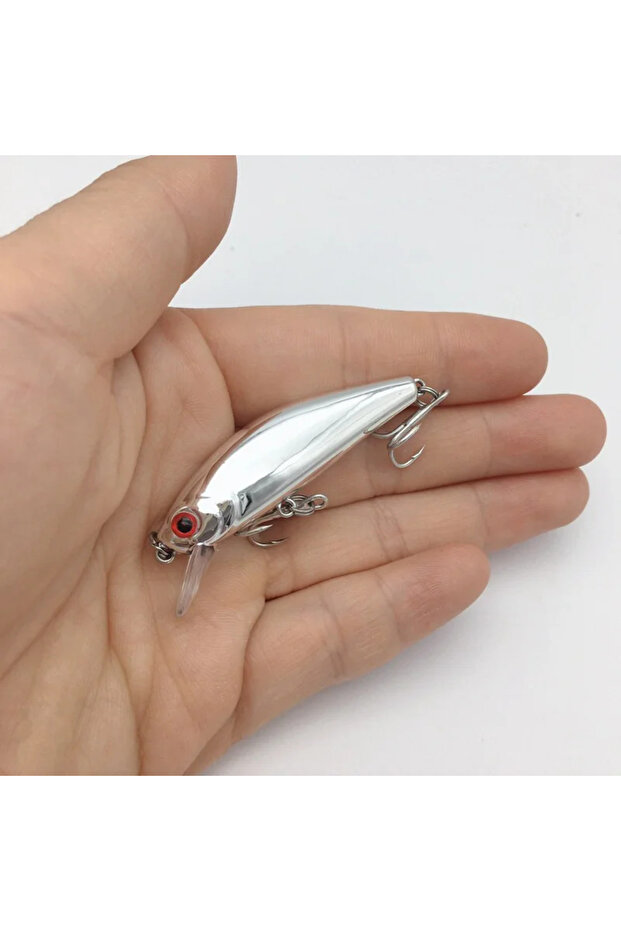 Silver 1pcs 5.5cm/6.5g Mini Laser Hard Minnow Sinking Bait Wobbler Jerkbait Crank Fishing Lures Hook