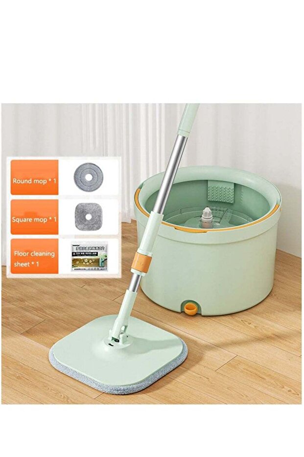 Spin Mop Bucket Set ,with 2 Reusable Microfiber Pads, 360 Degree Spin,Easy to Use - 2