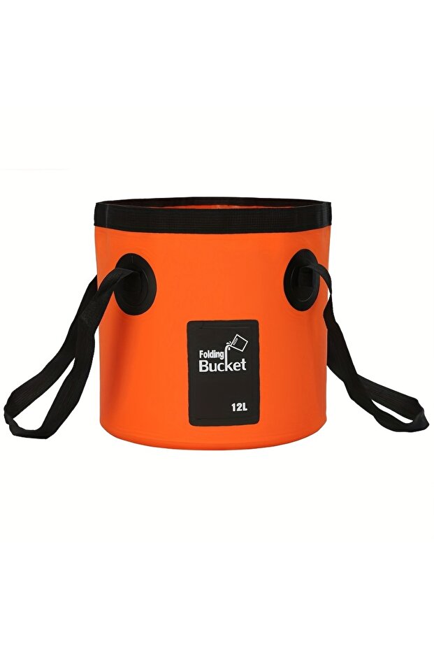 Orange-12L Portable Collapsible Bucket, Water Storage Bag with Straps, Multifunctional Folding Water